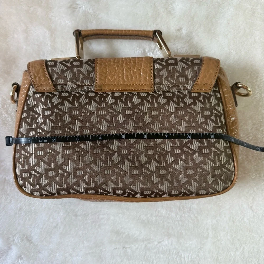 DKNY Tan Genuine Leather and Fabric Crossbody Handbag